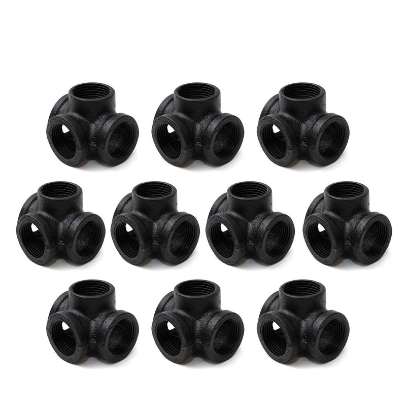 Home TZH 3/4" تي أسود مطلي 4-طرق مع مخرج جانبي، مجموعة منزلية TZH 10-Pack من تركيبات الأنابيب الحديدية القابلة للتشكيل السوداء 4-طرق للأنابيب الصناعية، الأثاث وزينة الأعمال اليدوية (10، 3/4 بوصة أسود) - Image 1